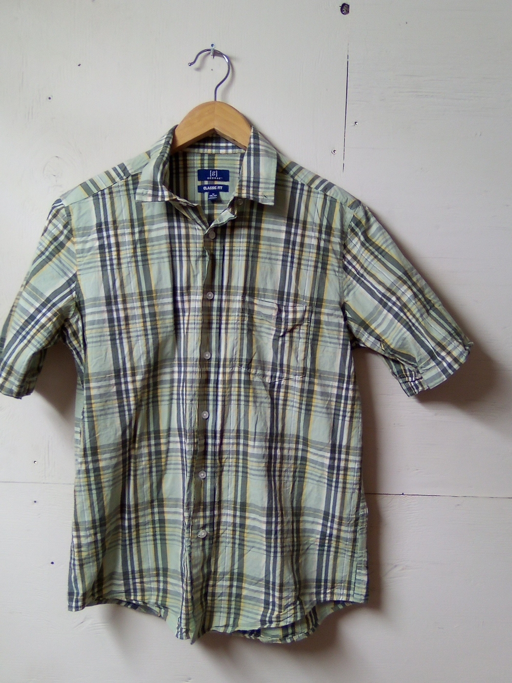 George Plaid Short-Sleeve Button-Down Shirt - Light Green & Olive ( Bag B )